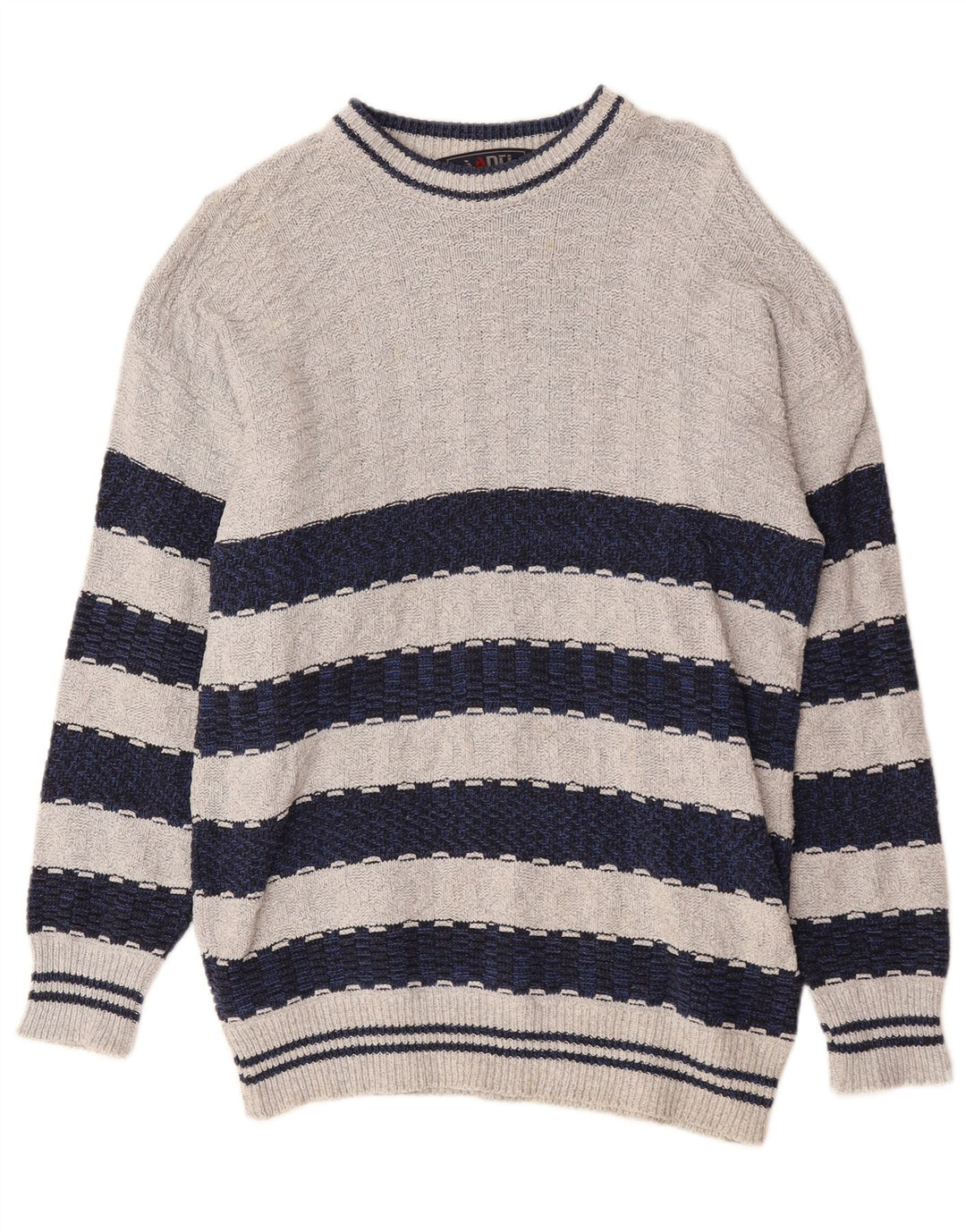 Vintage sweater med rund hals til mænd mellemgrå farveblok
