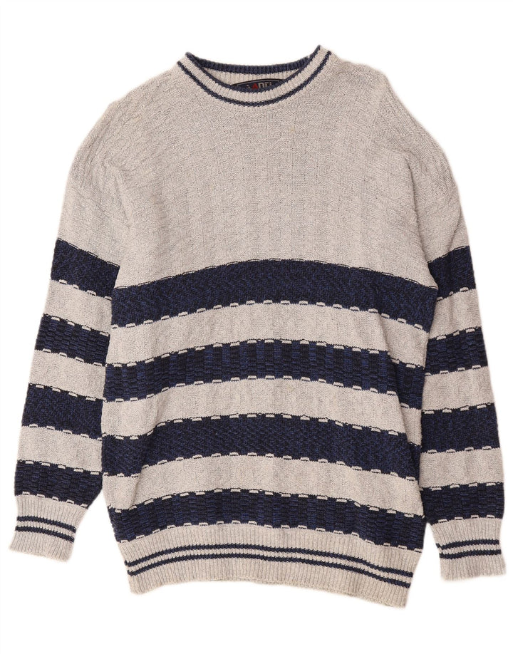 Vintage sweater med rund hals til mænd mellemgrå farveblok