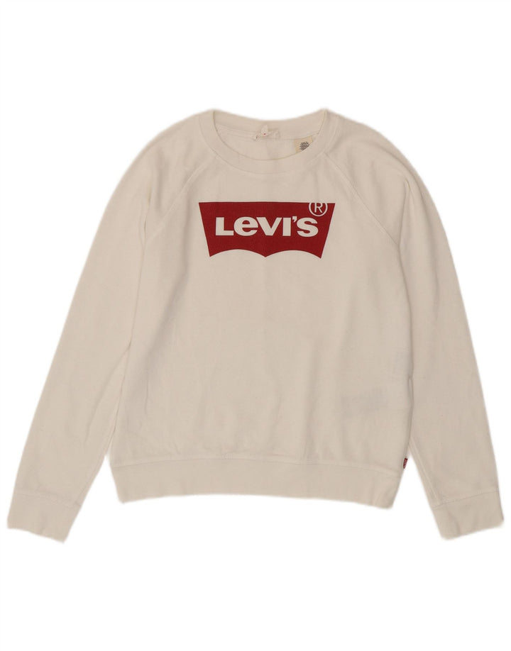 Levi's Dame Grafisk Oversized Sweatshirt Jumper UK 10 Lille hvid bomuld