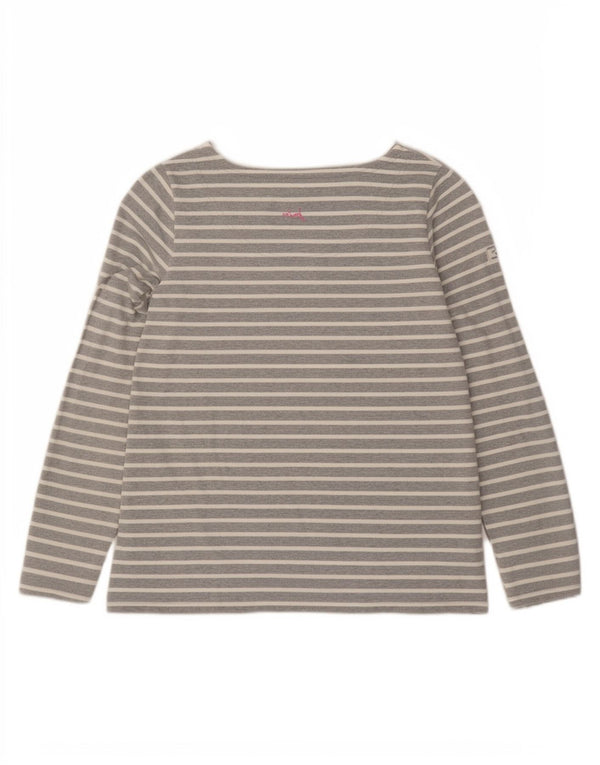 Joules Dame Top Langærmet UK 12 Medium Grå Stribet Bomuld