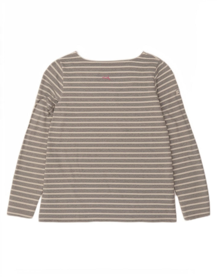 Joules Dame Top Langærmet UK 12 Medium Grå Stribet Bomuld