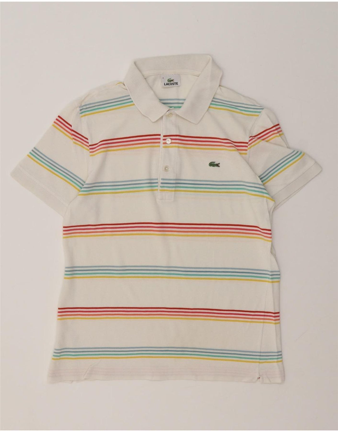 LACOSTE Poloshirt til mænd størrelse 4 Medium hvid stribet bomuld