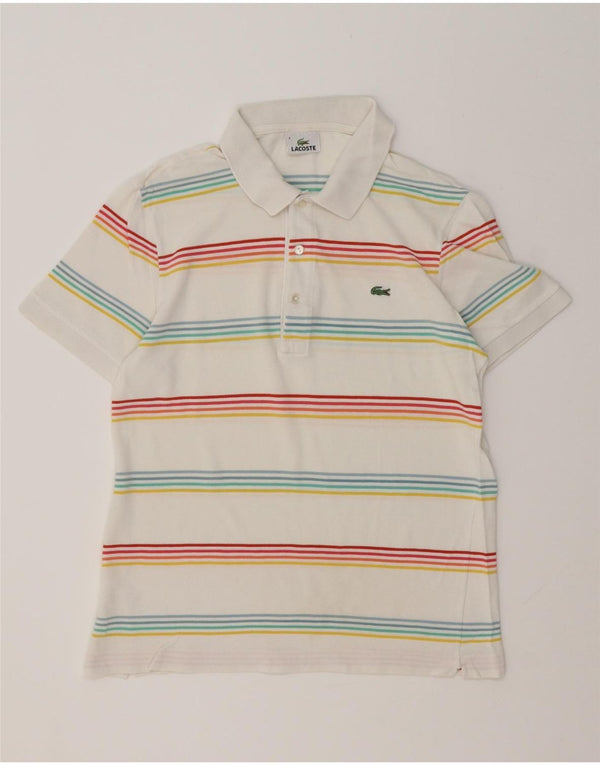 LACOSTE Poloshirt til mænd størrelse 4 Medium hvid stribet bomuld