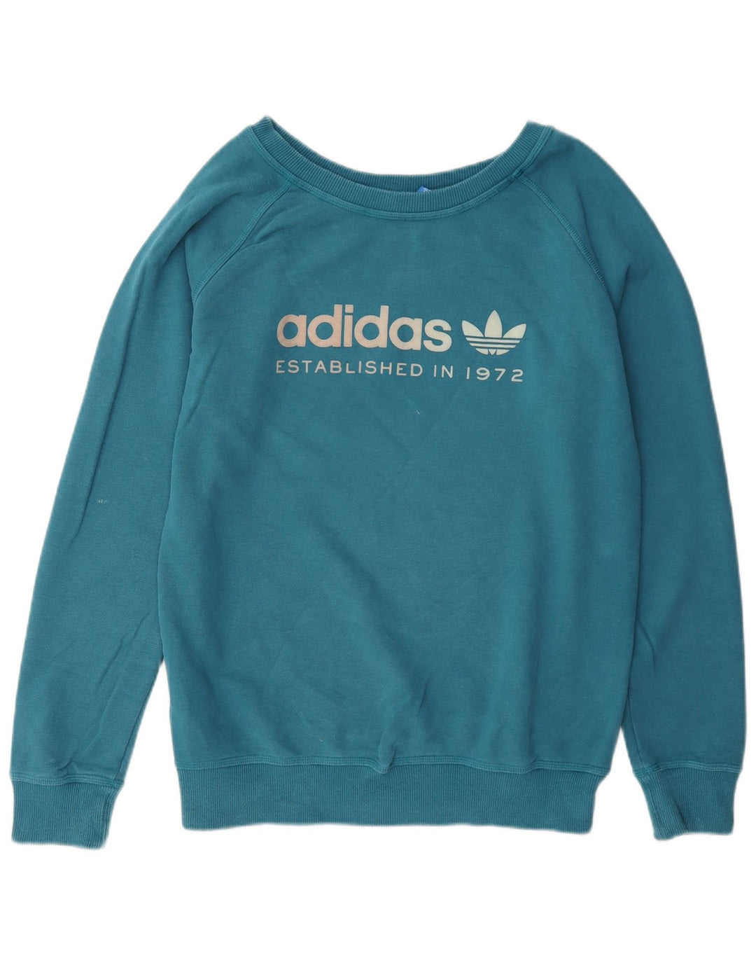 Adidas Dame Grafisk Sweatshirt Jumper UK 16 Stor Blå Bomuld