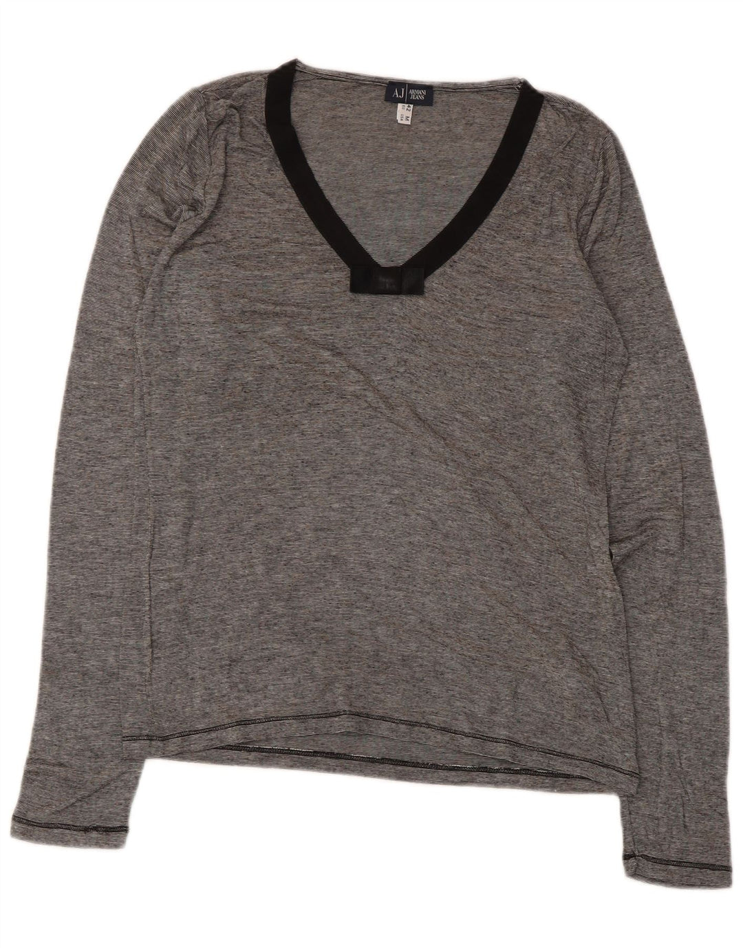Armani Jeans Dame Top Langærmet UK 12 Medium Grey Pinstripe Viscose
