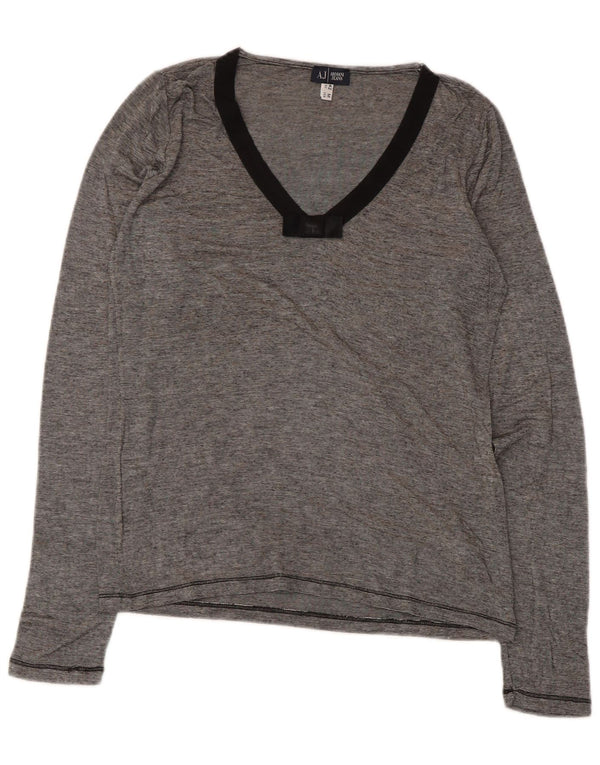 Armani Jeans Dame Top Langærmet UK 12 Medium Grey Pinstripe Viscose