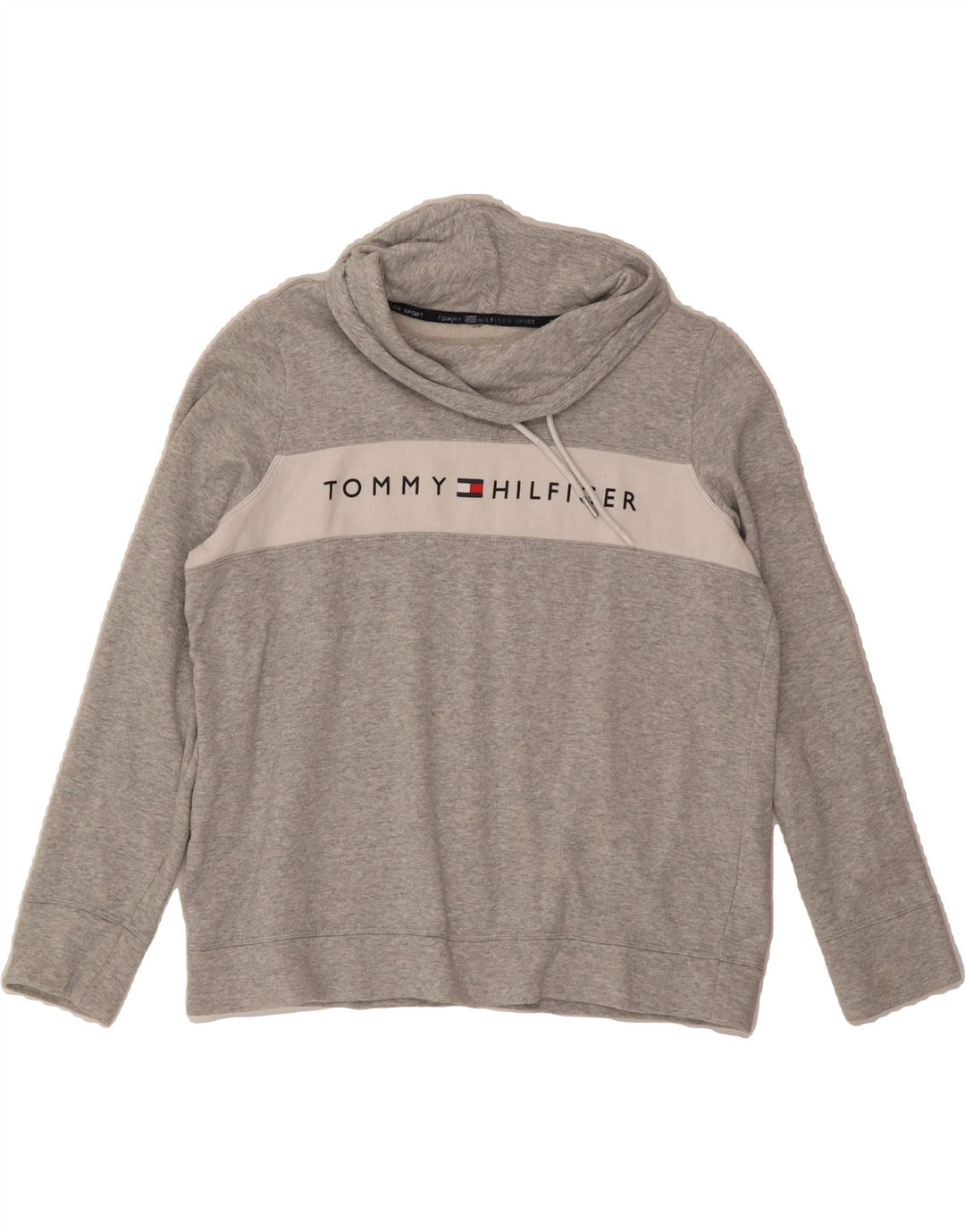 TOMMY HILFIGER Womens Graphic Sweatshirt Jumper UK 14 Medium Grey Vintage Tommy Hilfiger and Second-Hand Tommy Hilfiger from Messina Hembry 