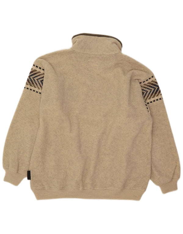 Silvy Herre Zip Neck Fleece Jumper 2XL Beige Geometrisk Uld