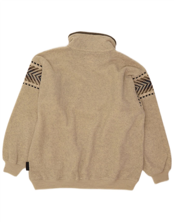 Silvy Herre Zip Neck Fleece Jumper 2XL Beige Geometrisk Uld