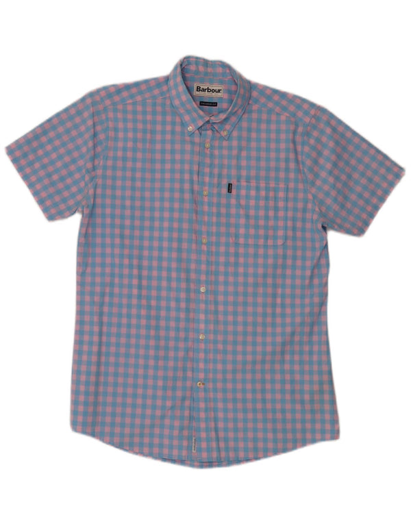 Barbour Herre kortærmet skræddersyet pasform skjorte Medium Blue Gingham Cotton