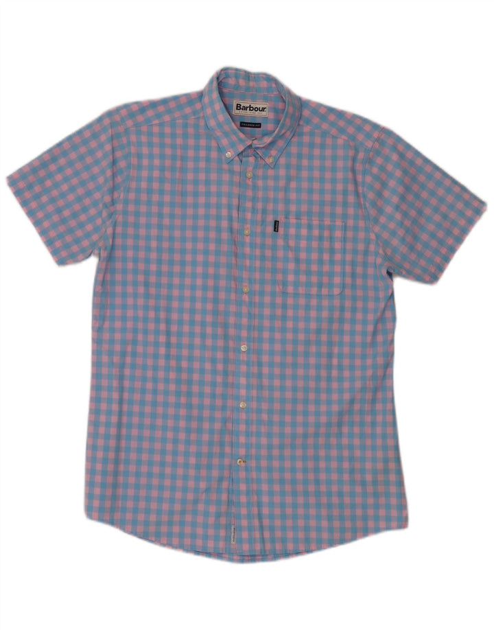 Barbour Herre kortærmet skræddersyet pasform skjorte Medium Blue Gingham Cotton