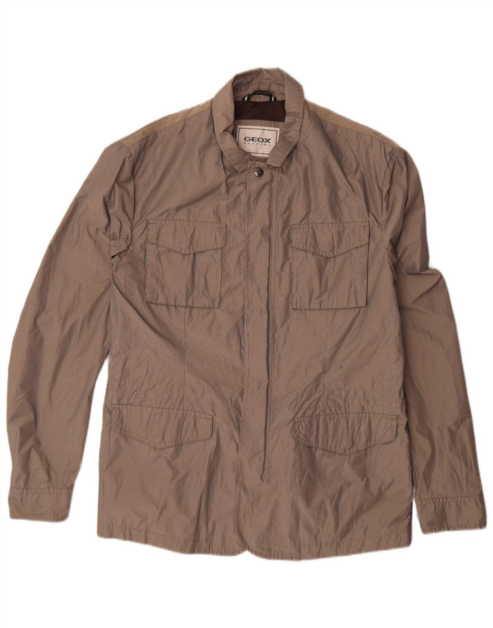 Geox Herre Respira Utility Jacket UK 40 Large Brown Pinstripe Polyester