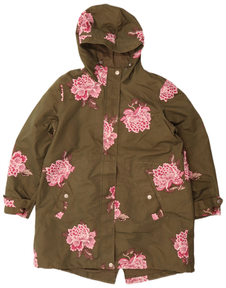Joules Dame Hætte Oversized Regnfrakke UK 18 XL Khaki Floral Polyester