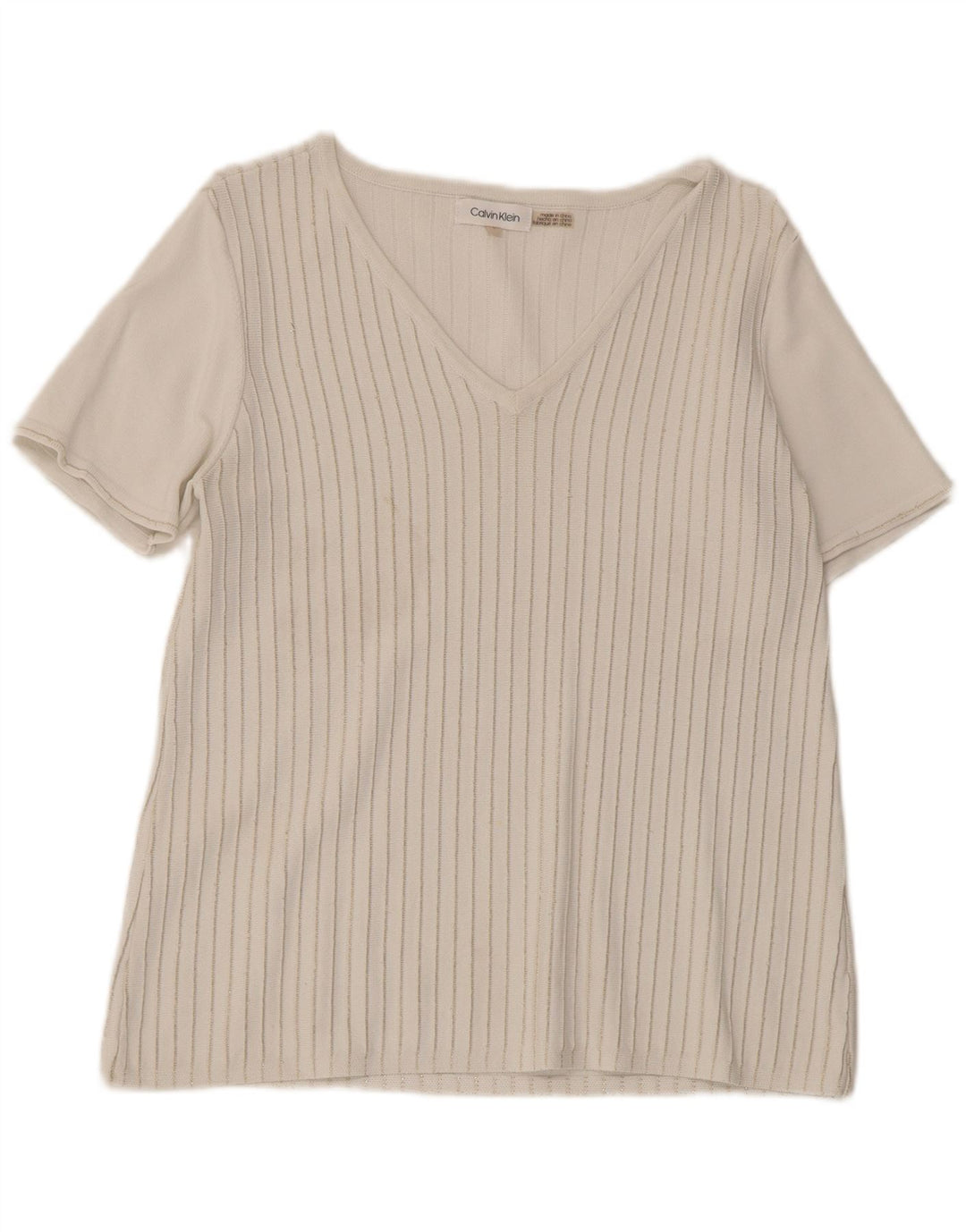 Calvin Klein T-shirt top til kvinder DK 10 Lille hvid stribet