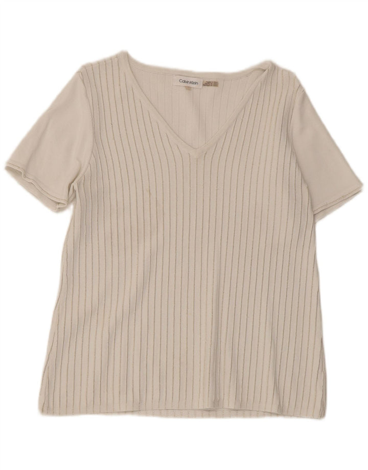 Calvin Klein T-shirt top til kvinder DK 10 Lille hvid stribet