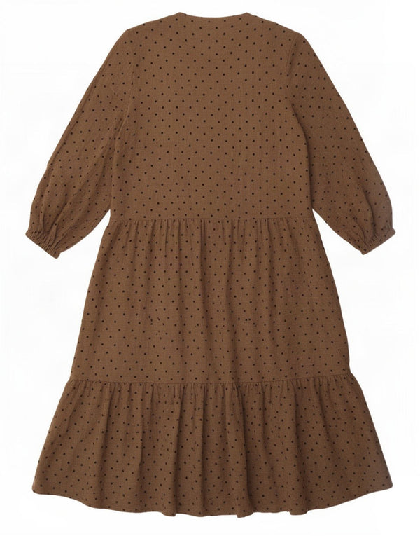 Zara Dame Langærmet Tiered Kjole UK 14 Medium Brun Plettet