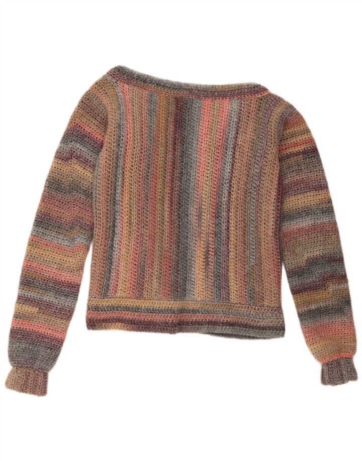Vintage Dame Open Cardigan Sweater UK 14 Medium Flerfarvet Stribet