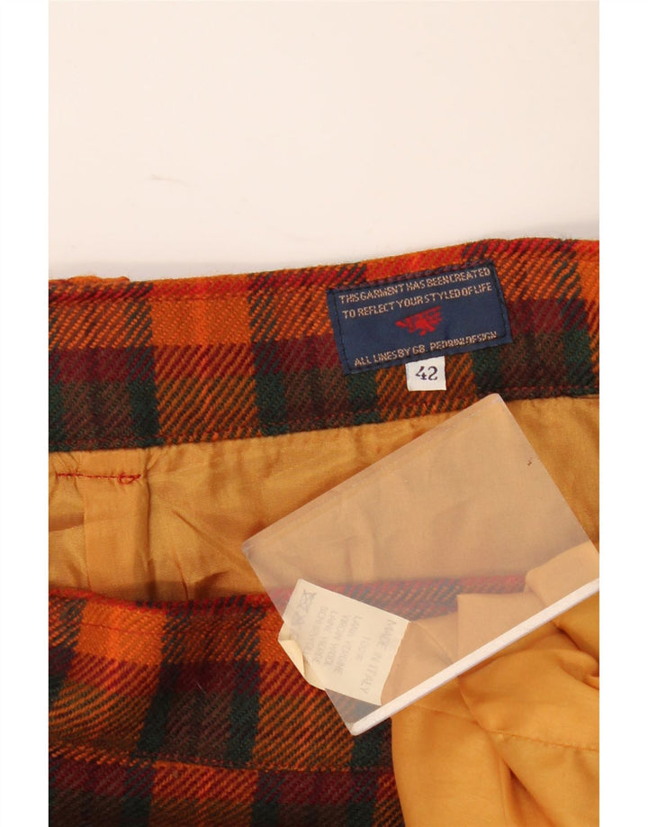 Vintage slå-om nederdel til kvinder IT 42 Medium W28 Orange ternet uld