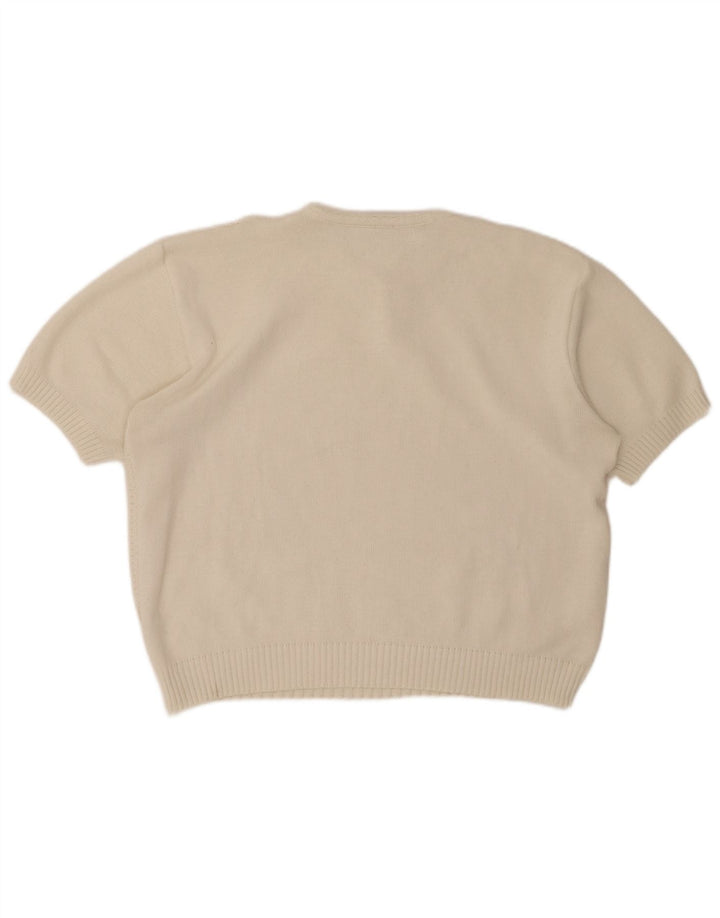 CASTELLO Womens Short Sleeve Crew Neck Jumper Sweater UK 16 Large White
