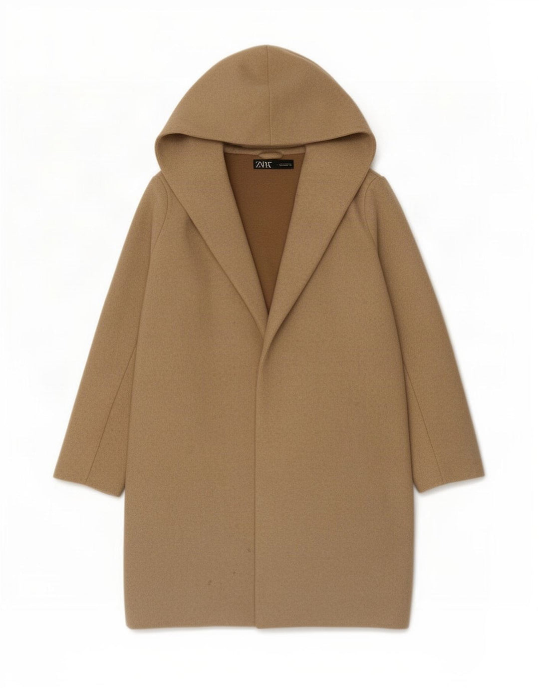 Zara Dame Oversized Hætte Åben Overfrakke UK 14 Medium Beige Polyester