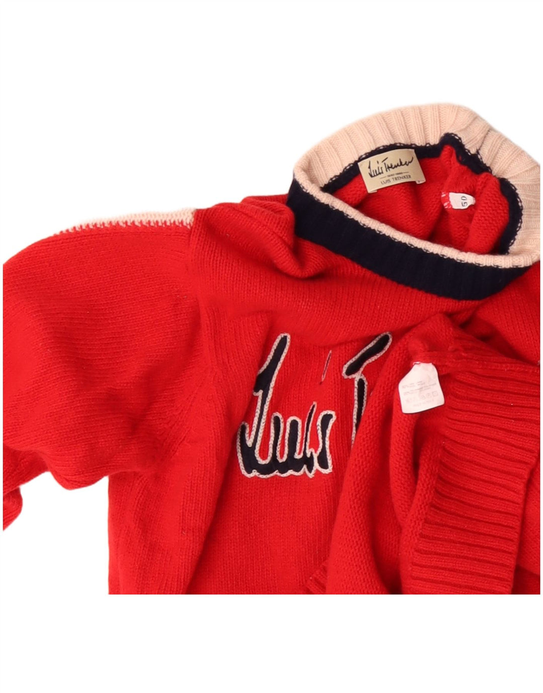 Luis Trenker Dame Grafisk Boat Neck Jumper Sweater IT 50 XL Rød Uld