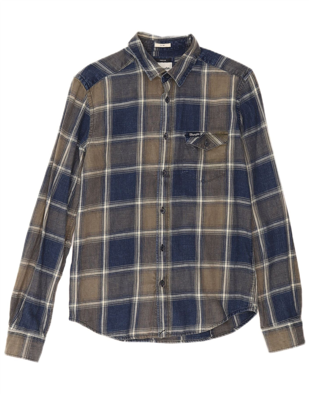 Wrangler Herre Indigo ternet slim flannelskjorte lille marineblå ternet
