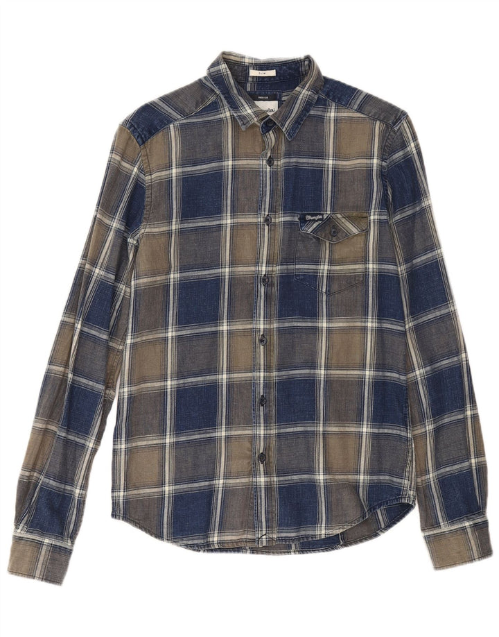 Wrangler Herre Indigo ternet slim flannelskjorte lille marineblå ternet