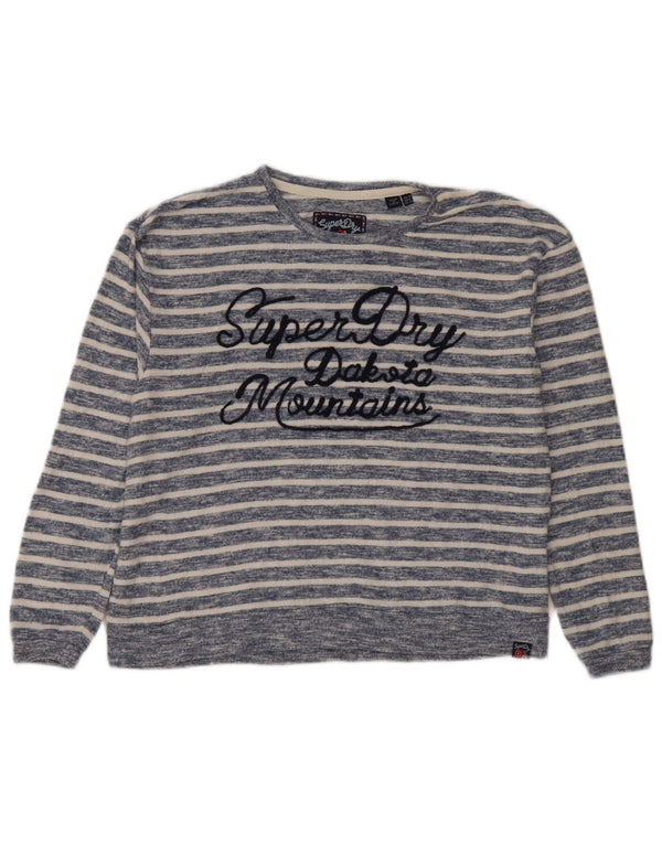 Superdry Womens Grafisk Boat Neck Jumper Sweater UK 12 Medium Navy Blue