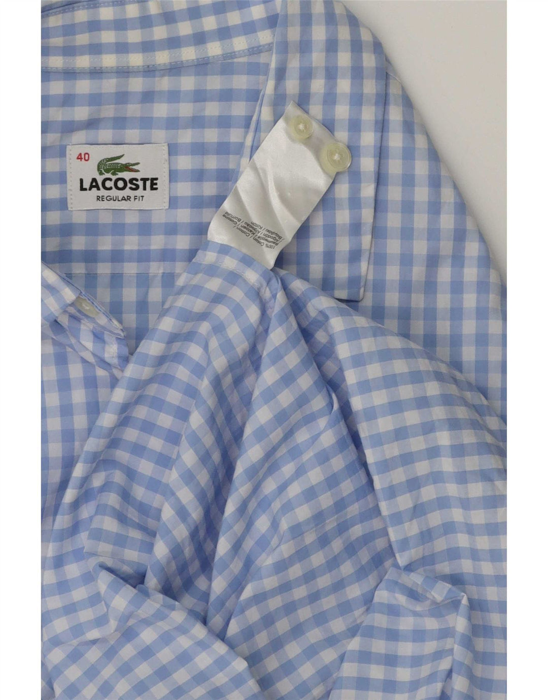 Lacoste Herre Regular Fit skjorte størrelse 40 Medium Blue Gingham Cotton