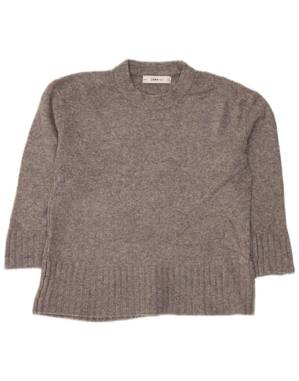 Zara Dame Oversized Crew Neck Jumper Sweater UK 10 Small Grey Flecked