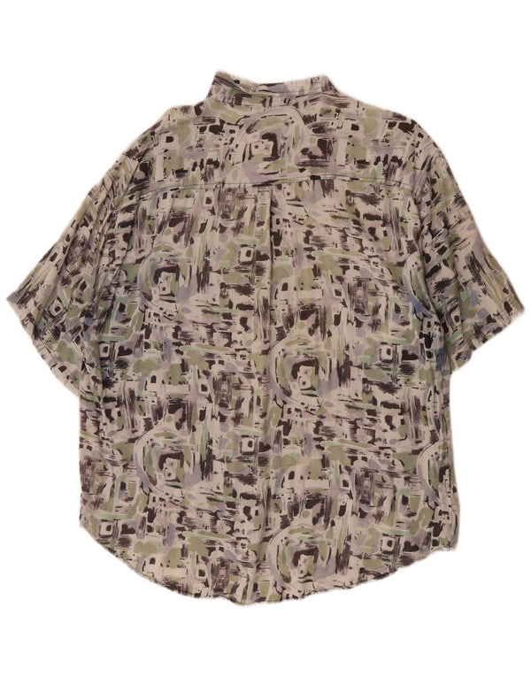 Vintage herre abstrakt mønster kortærmet skjorte XL flerfarvet Rayon