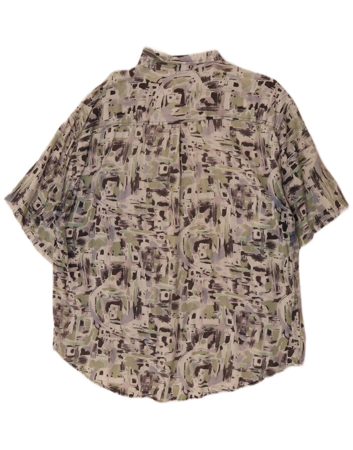Vintage herre abstrakt mønster kortærmet skjorte XL flerfarvet Rayon