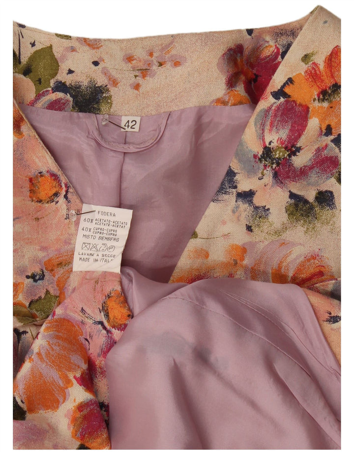 Vintage kortærmet blazerjakke til kvinder IT 42 Medium Beige Floral