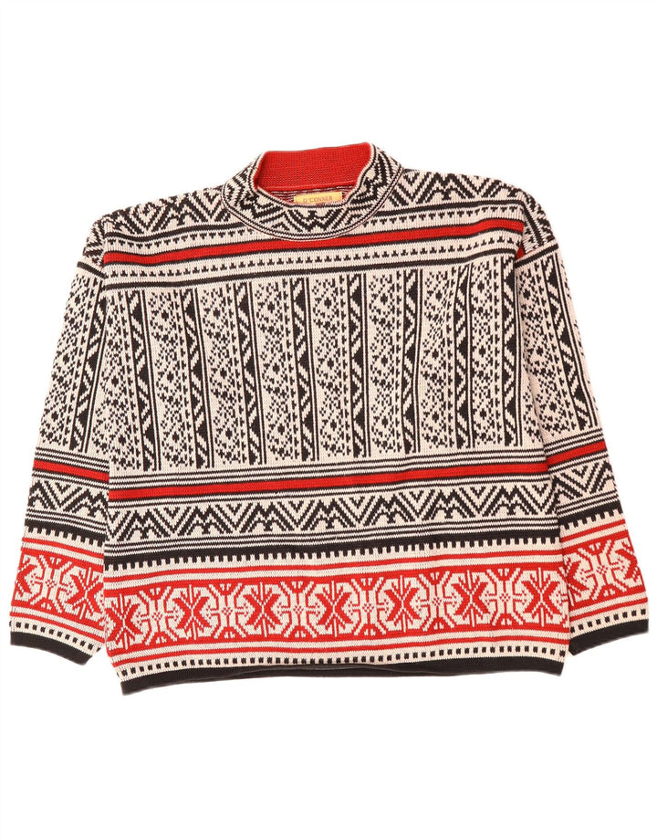 Vintage Herre Turtle Neck Jumper Sweater Large White Fair Isle Wool