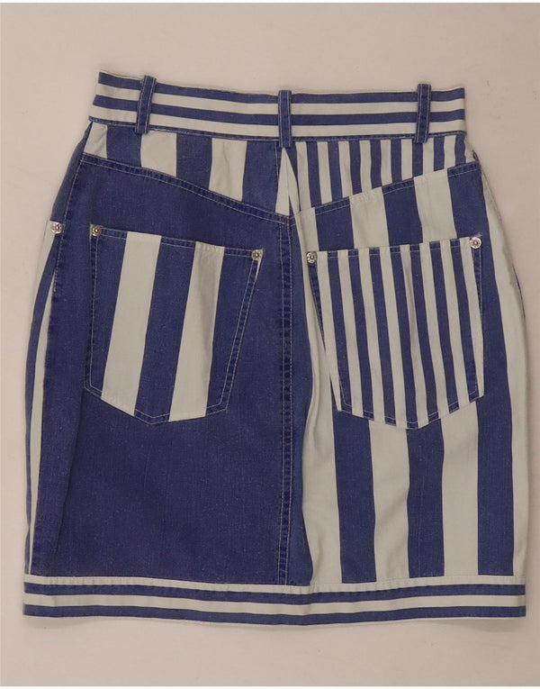 Vintage Kvinders Mini Pencil Skirt UK 8 Small W26 Marineblå Stribet Bomuld