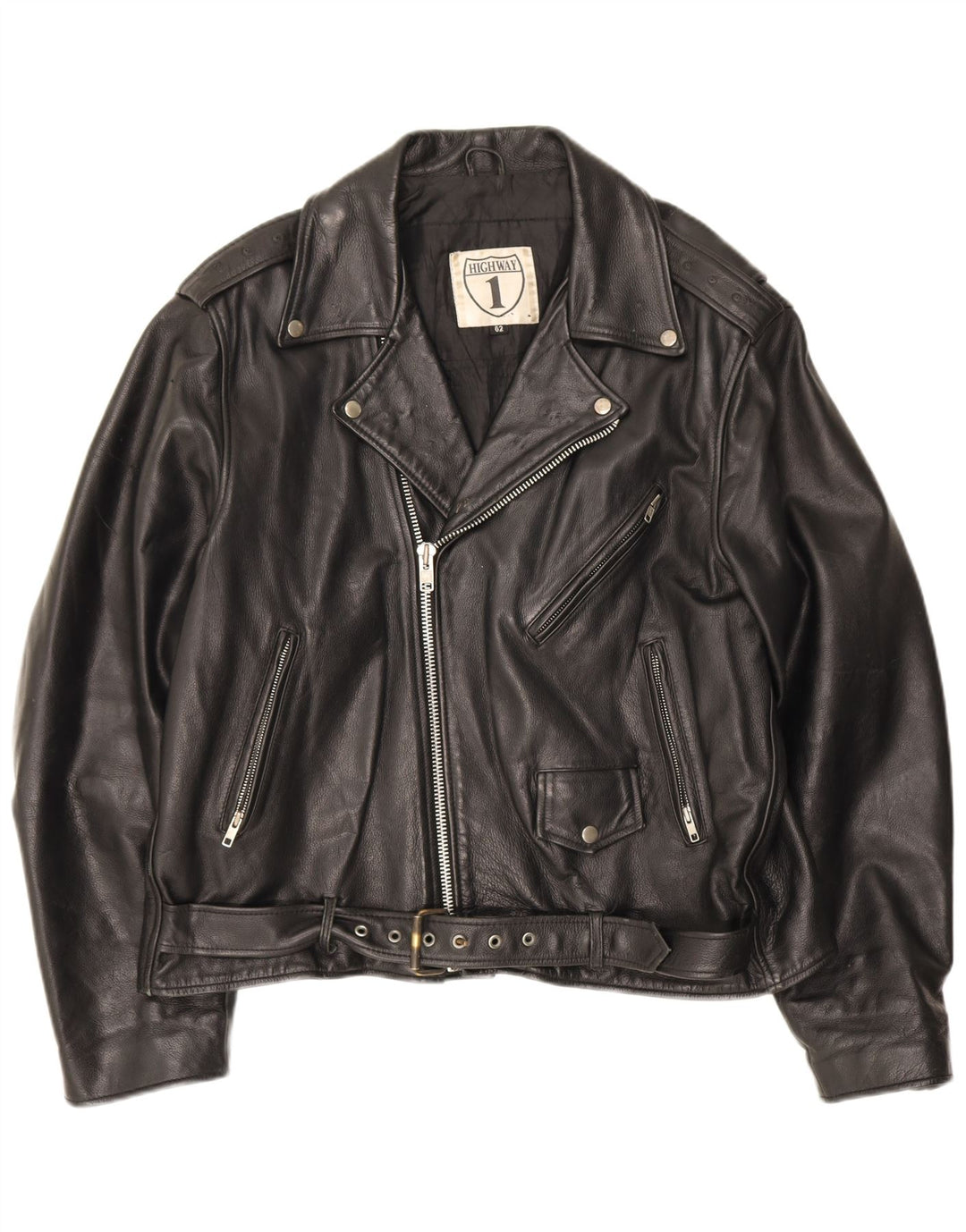 Highway 1 Herre Læder Biker Jacket Størrelse 62 4XL Sort Læder