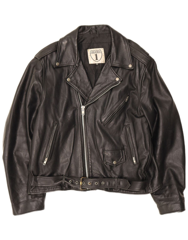 Highway 1 Herre Læder Biker Jacket Størrelse 62 4XL Sort Læder
