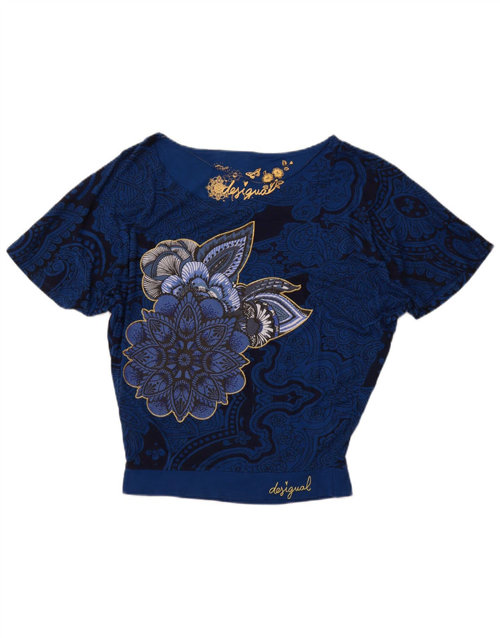 DESIGUAL Dame Oversized Batwing Bluse Top UK 10 Small Blue Paisley