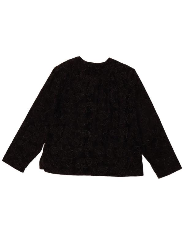 VINTAGE Langærmet Damebluse Top UK 16 Large Black Floral