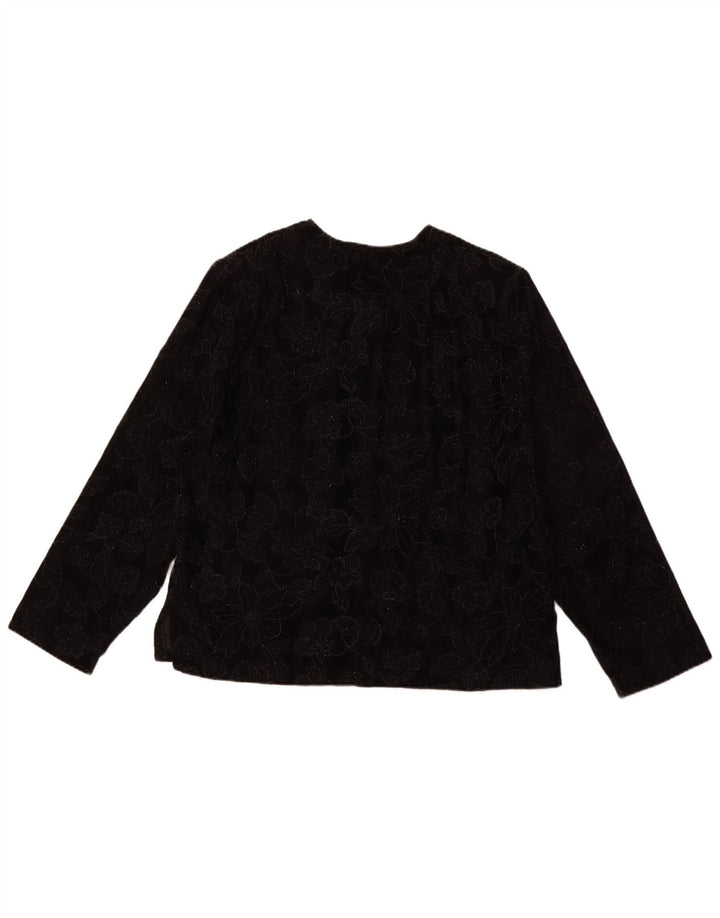 VINTAGE Langærmet Damebluse Top UK 16 Large Black Floral