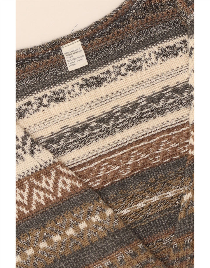 Vintage ærmeløs cardigan sweater til kvinder UK 14 Medium Grå Geometrisk