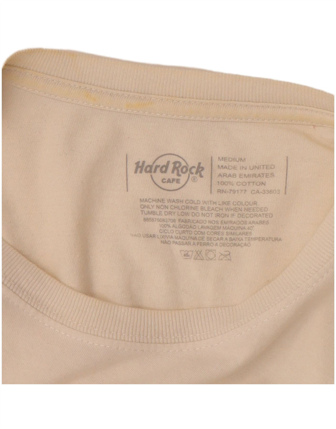 Hard Rock Cafe Herre Lisboa Grafisk T-shirt Top Medium Off White Bomuld