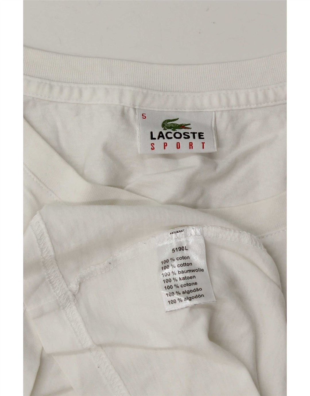 Lacoste Herre T-Shirt Top Størrelse 5 Stor Hvid Bomuld