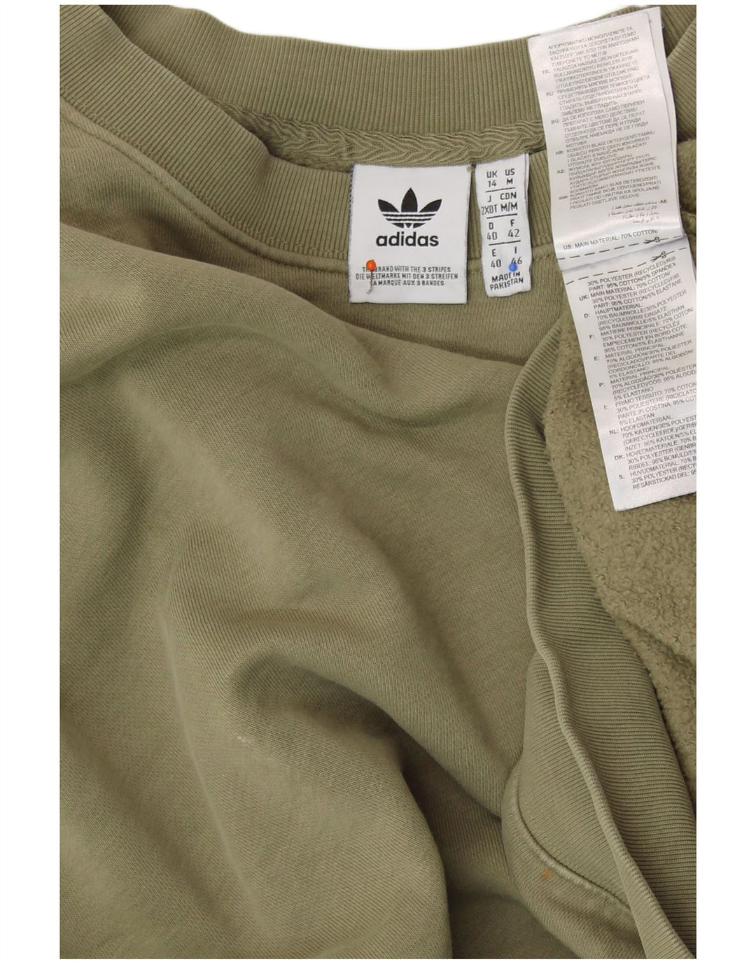 ADIDAS Womens Crop Oversized Sweatshirt Jumper UK 14 Stor Khaki Bomuld