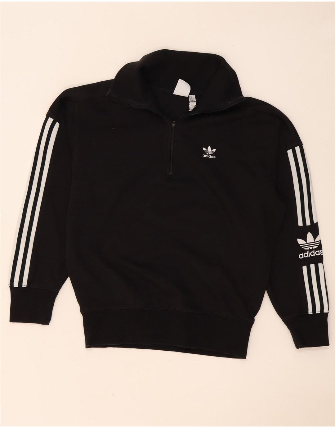 Adidas Dame Oversized Grafisk Zip Neck Sweatshirt Jumper UK 8 Small Black