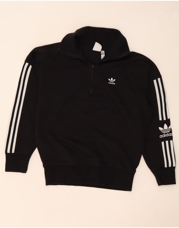 Adidas Dame Oversized Grafisk Zip Neck Sweatshirt Jumper UK 8 Small Black