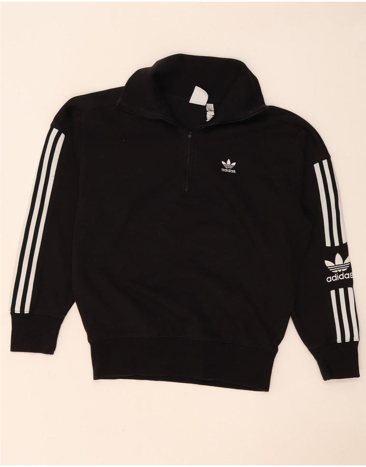 Adidas Dame Oversized Grafisk Zip Neck Sweatshirt Jumper UK 8 Small Black