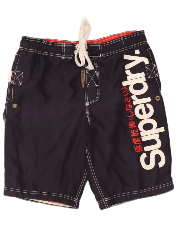 Superdry grafiske badeshorts til mænd mellem marineblå polyester