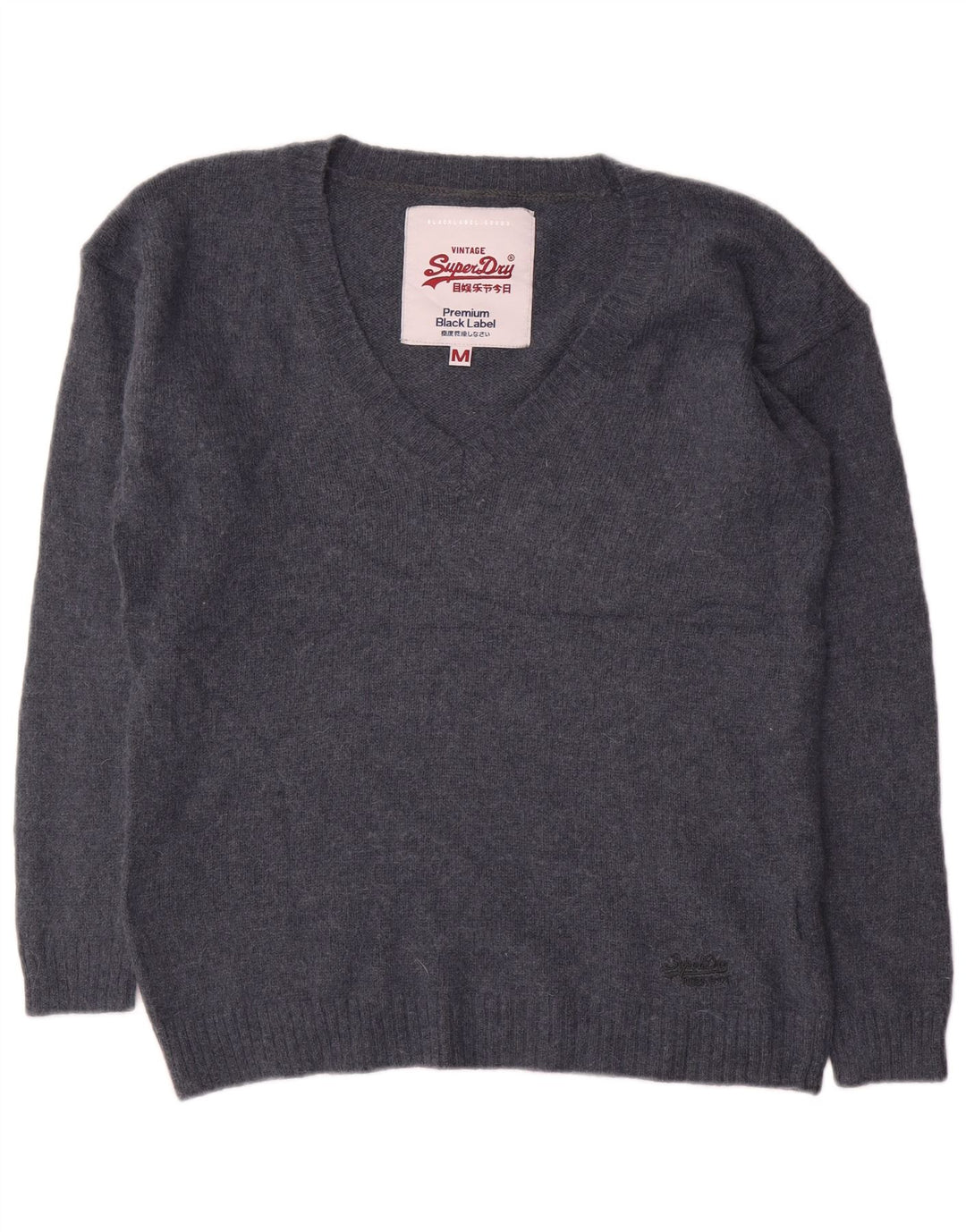 SUPERDRY Dame V-hals sweater UK 14 Medium Navy Blue Nylon