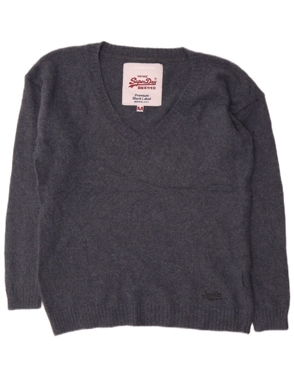 SUPERDRY Dame V-hals sweater UK 14 Medium Navy Blue Nylon